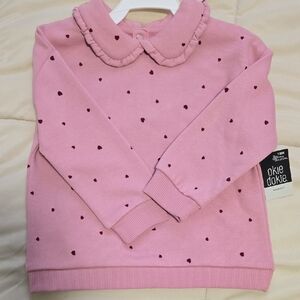 okie dokie Pink Heart Ruffle Collar Sweatshirt